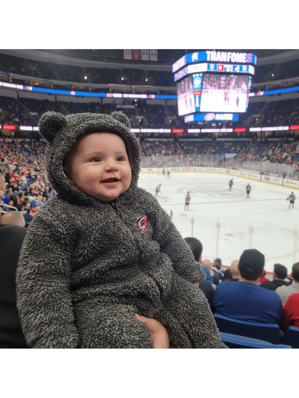 NHL Kids 3-6 Months Grey Fuzzy Bear Hooded one piece